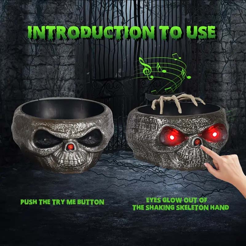 Halloween Skull Bowl Decoration - Motion-Activated with Glowing Eyes & Sound