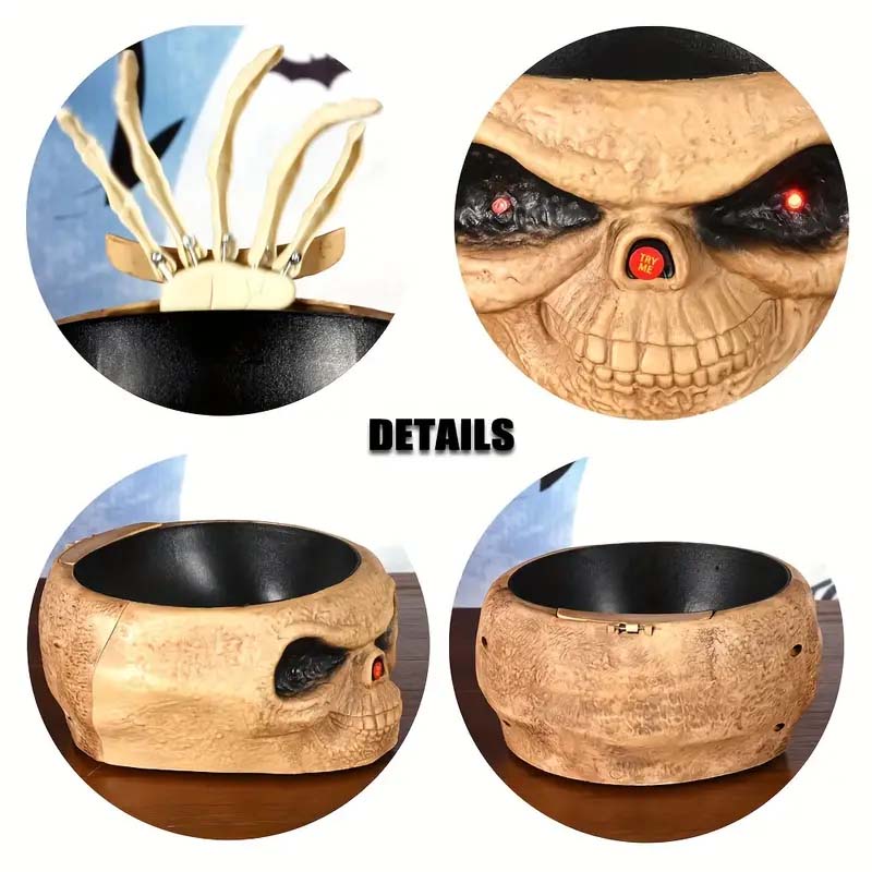 Halloween Skull Bowl Decoration - Motion-Activated with Glowing Eyes & Sound