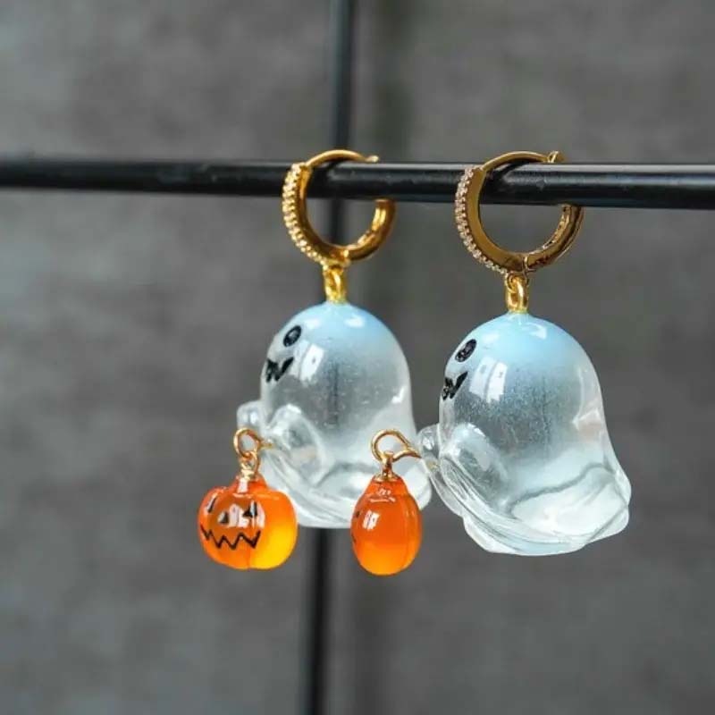 Charming Halloween Ghost & Pumpkin Hoop Earrings