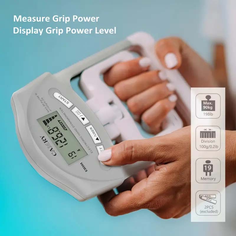 Camry Digital Hand Dynamometer - 198lbs Grip Strength Meter, Portable, Battery-Powered