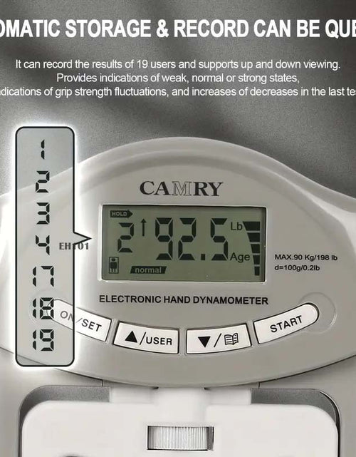 Load image into Gallery viewer, Camry Digital Hand Dynamometer - 198lbs Grip Strength Meter, Portable, Battery-Powered
