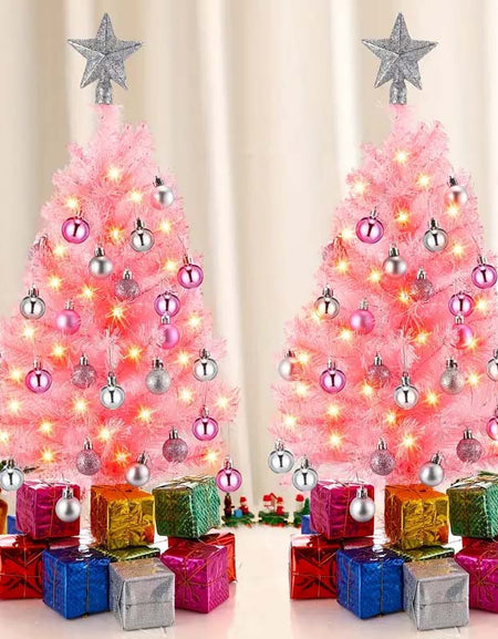 2-Pack 24" Pink Mini Pre-Lit Christmas Tree-Zy Fulfill