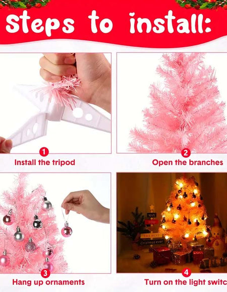 2-Pack 24" Pink Mini Pre-Lit Christmas Tree-Zy Fulfill