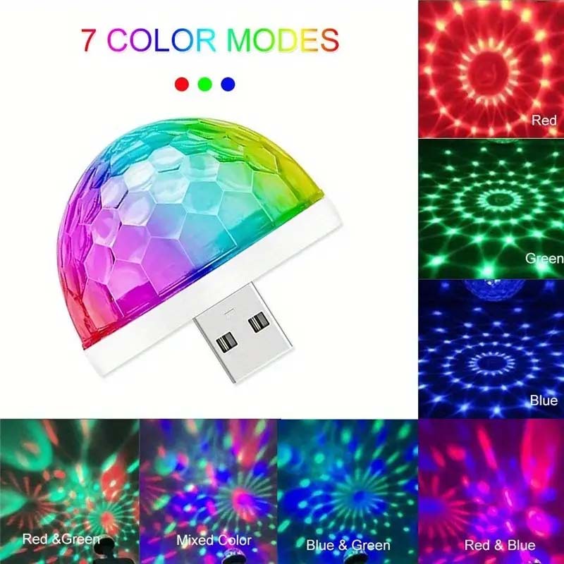 Mini USB Disco Ball Light – Sound Activated, Multi-Color LED for Parties, Cars, and More