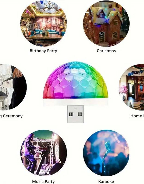 Load image into Gallery viewer, Mini USB Disco Ball Light – Sound Activated, Multi-Color LED for Parties, Cars, and More
