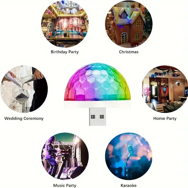 Mini USB Disco Ball Light – Sound Activated, Multi-Color LED for Parties, Cars, and More