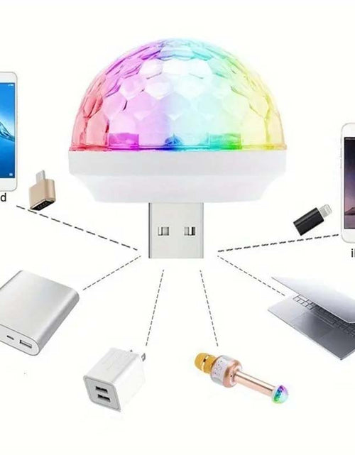 Load image into Gallery viewer, Mini USB Disco Ball Light – Sound Activated, Multi-Color LED for Parties, Cars, and More
