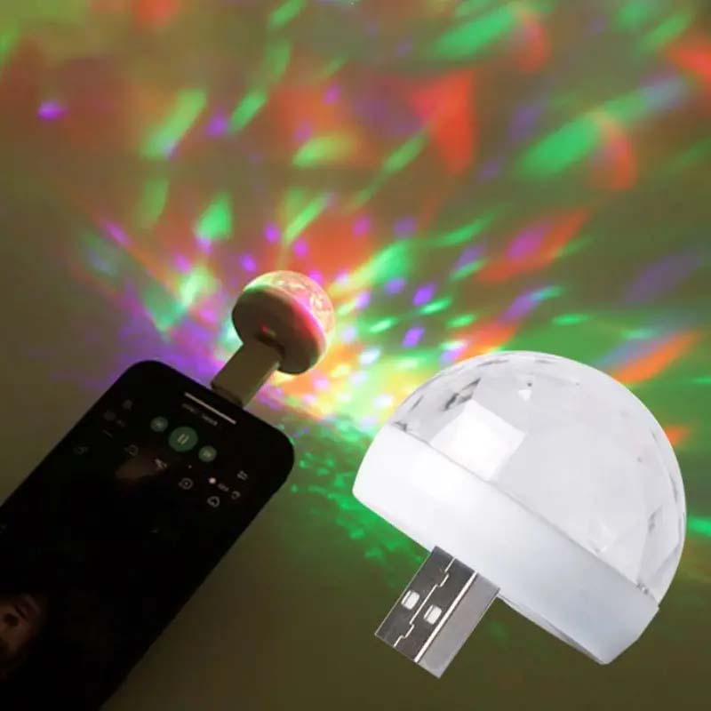 Mini USB Disco Ball Light – Sound Activated, Multi-Color LED for Parties, Cars, and More