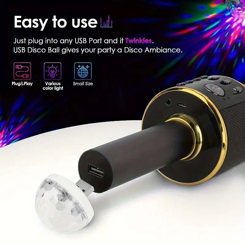 Mini USB Disco Ball Light – Sound Activated, Multi-Color LED for Parties, Cars, and More