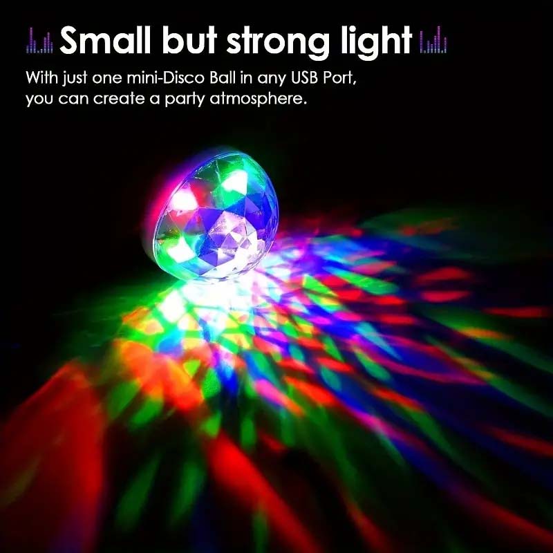 Mini USB Disco Ball Light – Sound Activated, Multi-Color LED for Parties, Cars, and More