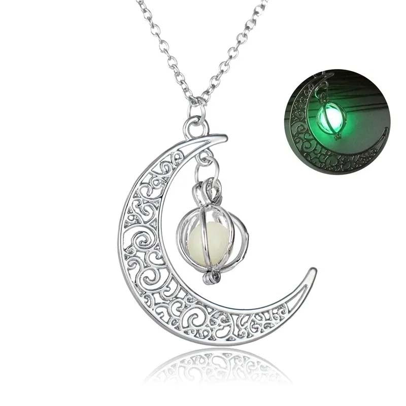 Luminous Moon Pendant Necklace | Glowing Stone & Healing Charm