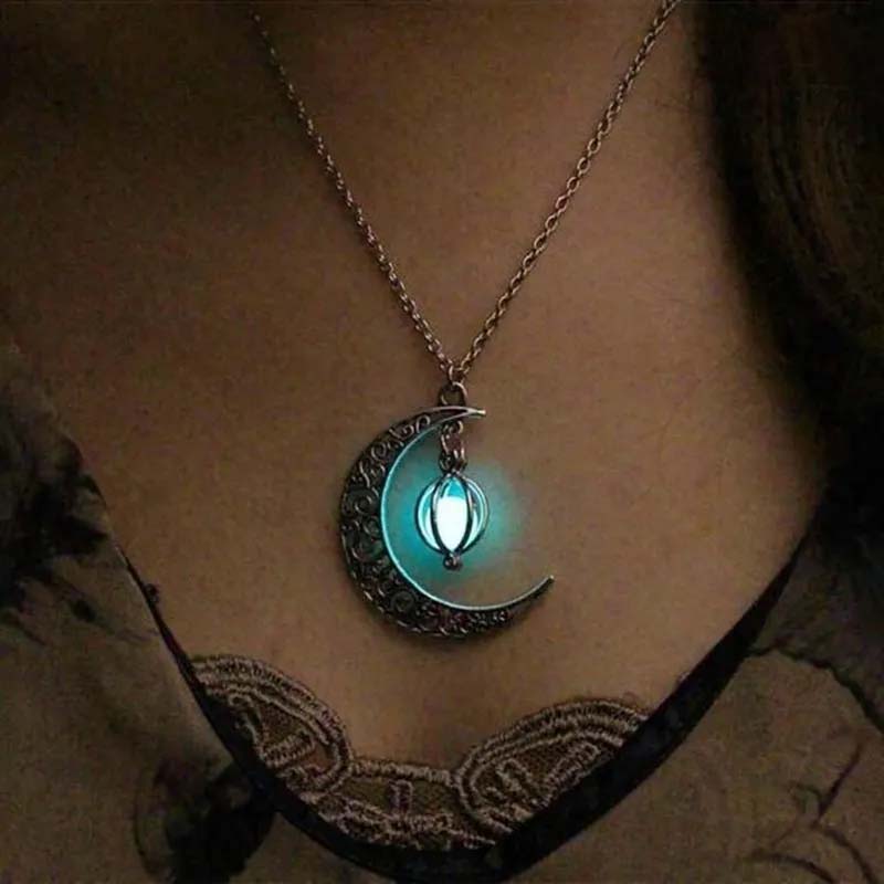 Luminous Moon Pendant Necklace | Glowing Stone & Healing Charm