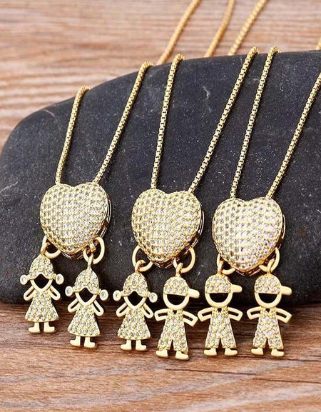 Luxury Copper Zircon Boy Girl Heart Pendant Necklace Mother's Day Gift-Zy Fulfill