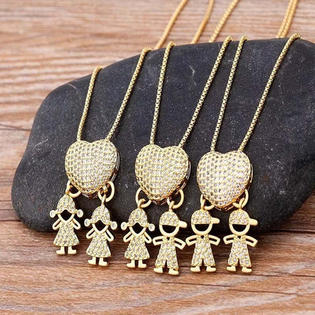 Luxury Copper Zircon Boy Girl Heart Pendant Necklace Mother's Day Gift-Zy Fulfill