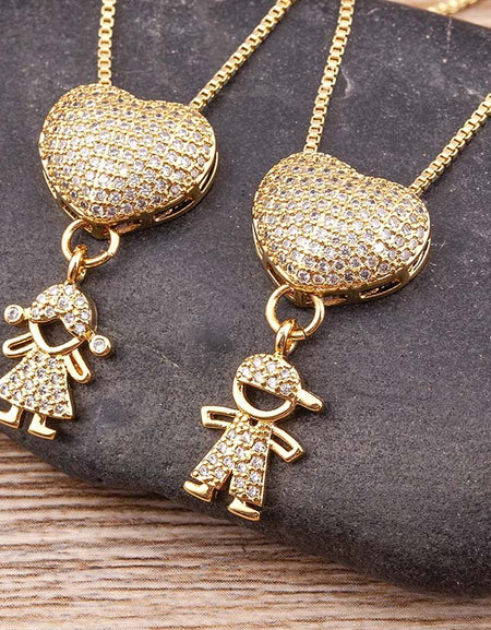 Luxury Copper Zircon Boy Girl Heart Pendant Necklace Mother's Day Gift-Zy Fulfill