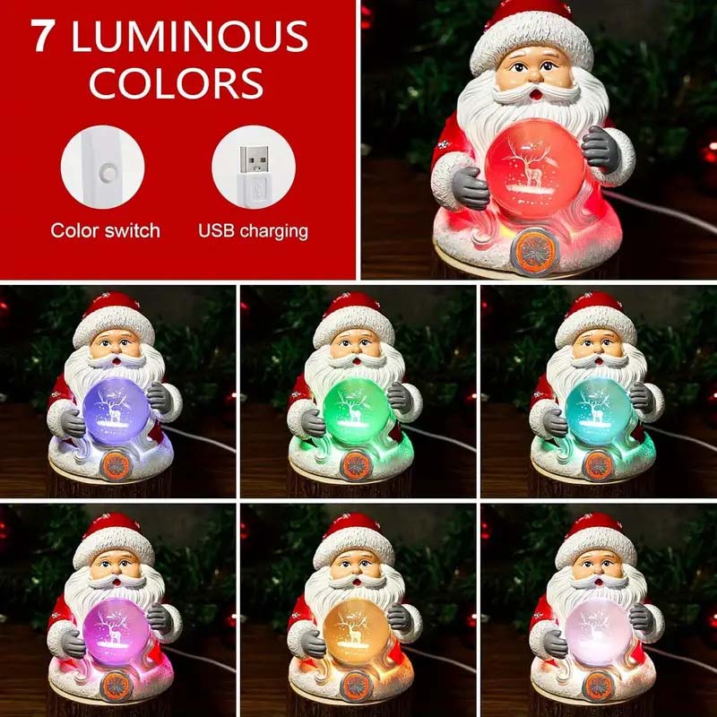 USB-Powered Santa Nightlight – 7-Color Changing Crystal Ball Christmas Decoration