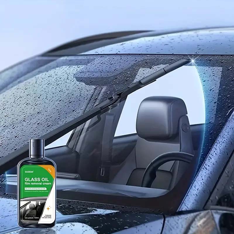 Windshield Cleaner & Oil Film Remover - 4.06oz Bottle + Sponge | Streak-Free Car Glass Cleaner.