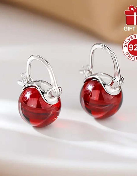 S925 Sterling Silver Red Pearl Dangle Earrings – Luxury French Style-Zy Fulfill