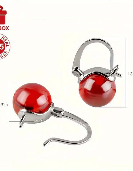 S925 Sterling Silver Red Pearl Dangle Earrings – Luxury French Style-Zy Fulfill