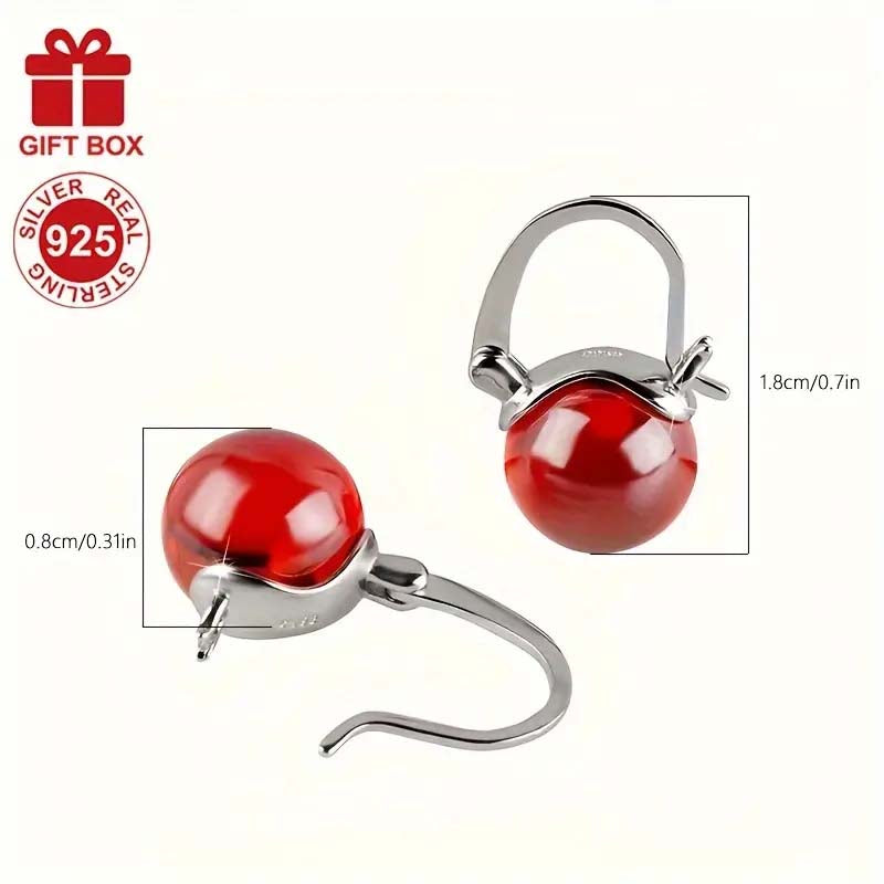 S925 Sterling Silver Red Pearl Dangle Earrings – Luxury French Style