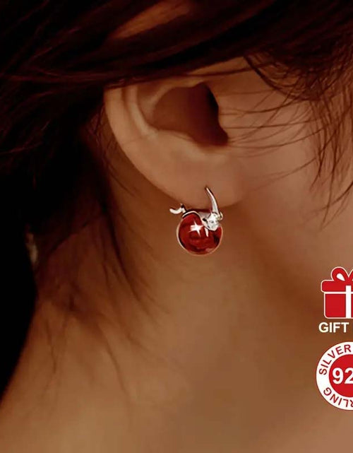 Load image into Gallery viewer, S925 Sterling Silver Red Pearl Dangle Earrings – Luxury French Style
