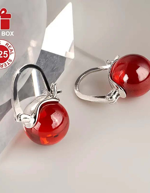 Load image into Gallery viewer, S925 Sterling Silver Red Pearl Dangle Earrings – Luxury French Style
