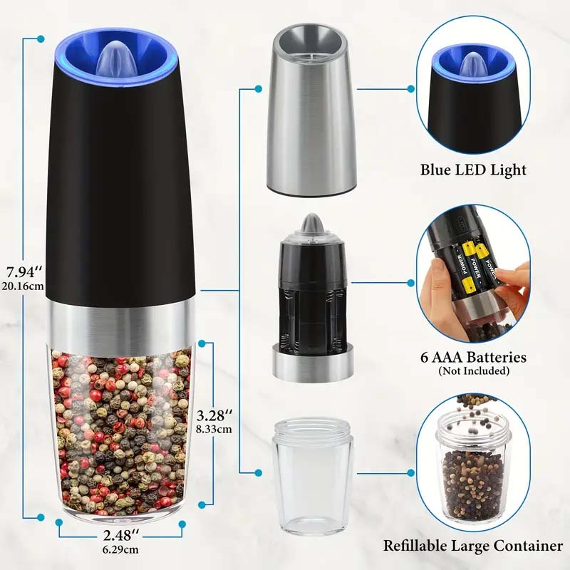 Electric Salt & Pepper Grinder Set - One-Hand Operation & LED Light-Zy Fulfill