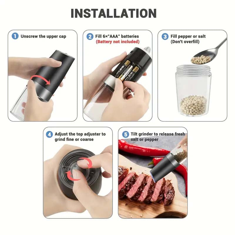 Electric Salt & Pepper Grinder Set - One-Hand Operation & LED Light-Zy Fulfill