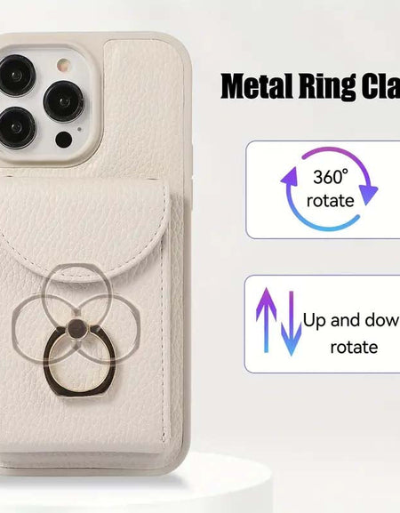 Premium Faux Leather Wallet Case with Ring Kickstand for iPhone - Stylish & Functional-Zy Fulfill