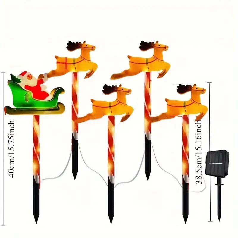 5-Piece Solar-Powered LED Santa & Reindeer Lights Set