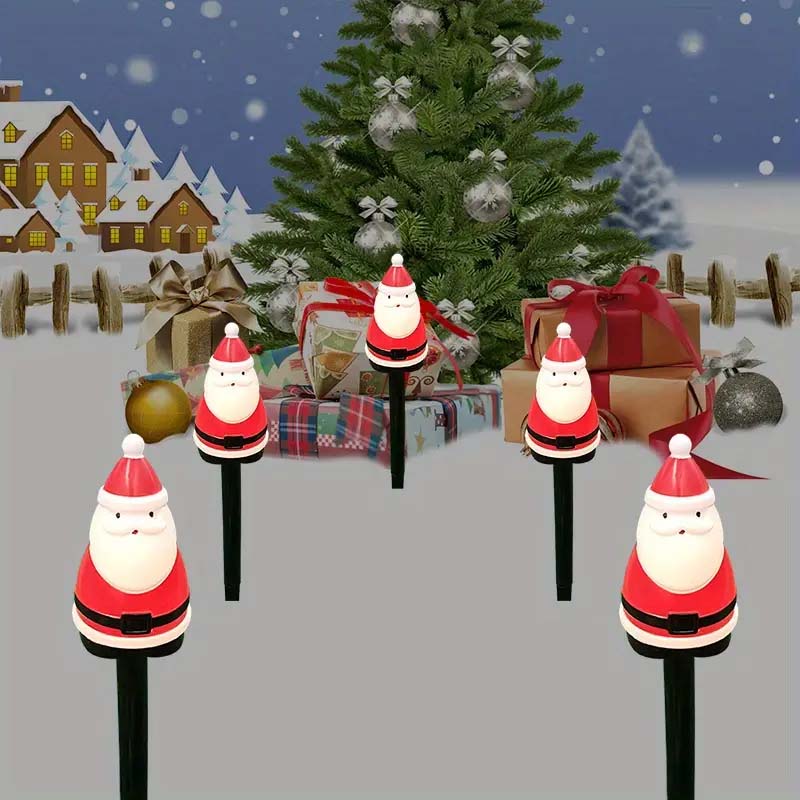 Solar-Powered Santa Lawn Stakes - 5-Pack