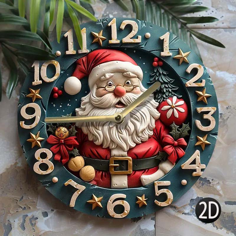 Christmas Santa Claus Silent Wall Clock - 8 Round Art Decor