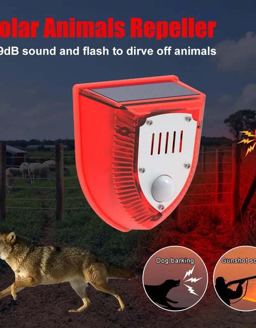 Load image into Gallery viewer, 129dB Solar Security Alarm – Barking Dog &amp; Gunshot Sounds with Strobe Light | Home &amp; Yard Protection
