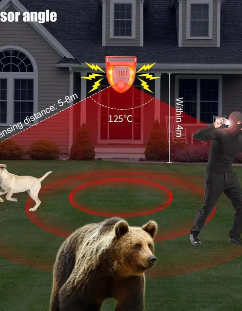 Load image into Gallery viewer, 129dB Solar Security Alarm – Barking Dog &amp; Gunshot Sounds with Strobe Light | Home &amp; Yard Protection
