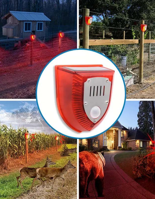 Load image into Gallery viewer, 129dB Solar Security Alarm – Barking Dog &amp; Gunshot Sounds with Strobe Light | Home &amp; Yard Protection
