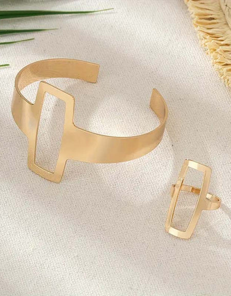 Geometric Square Duo Jewelry Set – Minimalist Ring & Bracelet Combo-Zy Fulfill