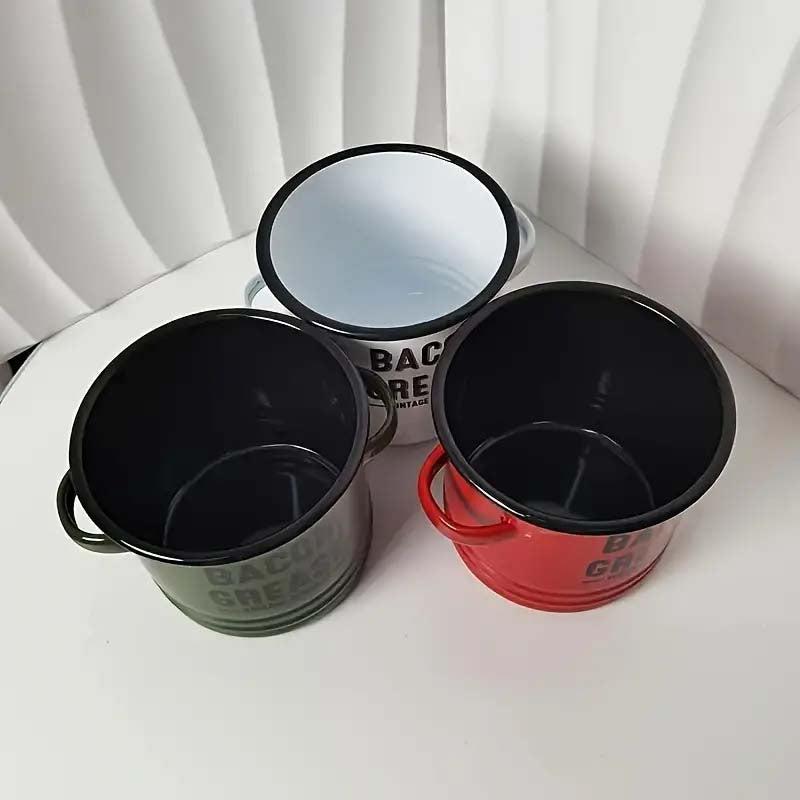 Vintage Enamel Oil Pot - Large Capacity with Lid & Easy-Pour Spout