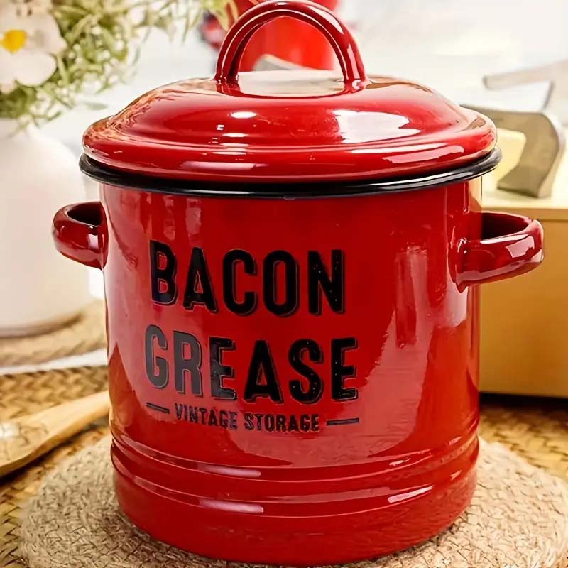 Vintage Enamel Oil Pot - Large Capacity with Lid & Easy-Pour Spout