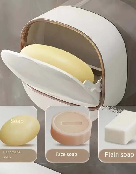 Wall-Mounted No-Drill Soap Dish with Lid - Double-Layer, Easy Install-Zy Fulfill