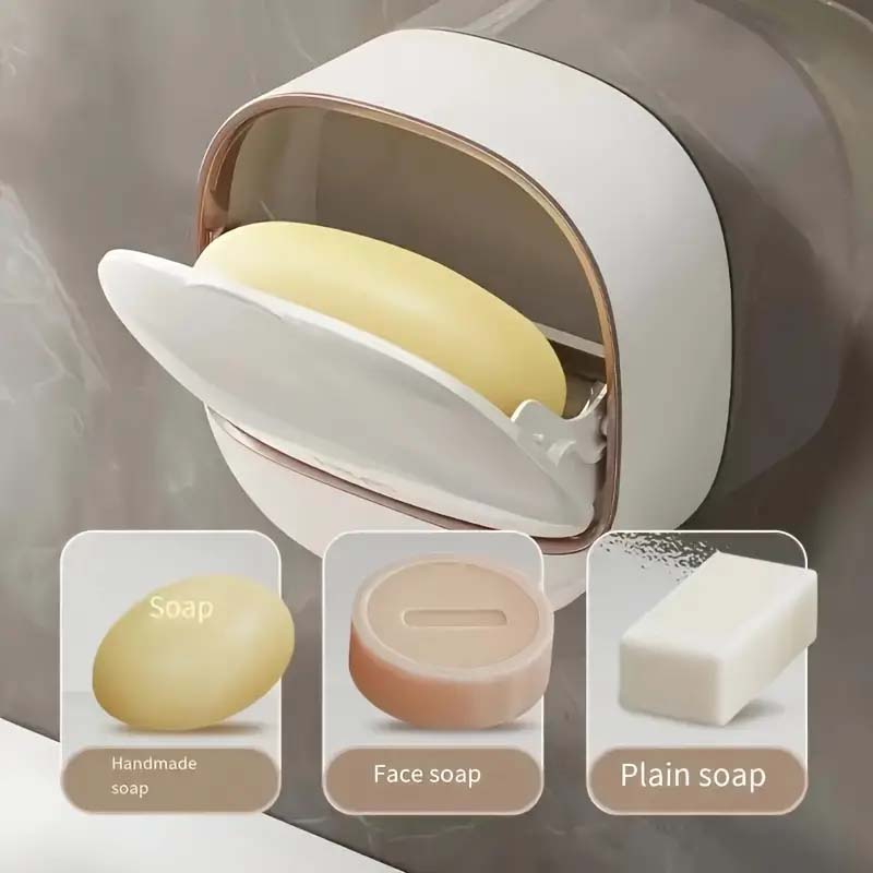 Wall-Mounted No-Drill Soap Dish with Lid - Double-Layer, Easy Install