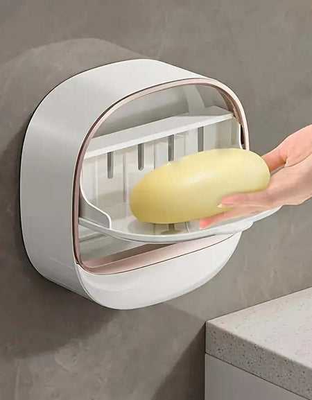 Wall-Mounted No-Drill Soap Dish with Lid - Double-Layer, Easy Install-Zy Fulfill