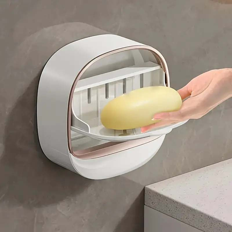 Wall-Mounted No-Drill Soap Dish with Lid - Double-Layer, Easy Install