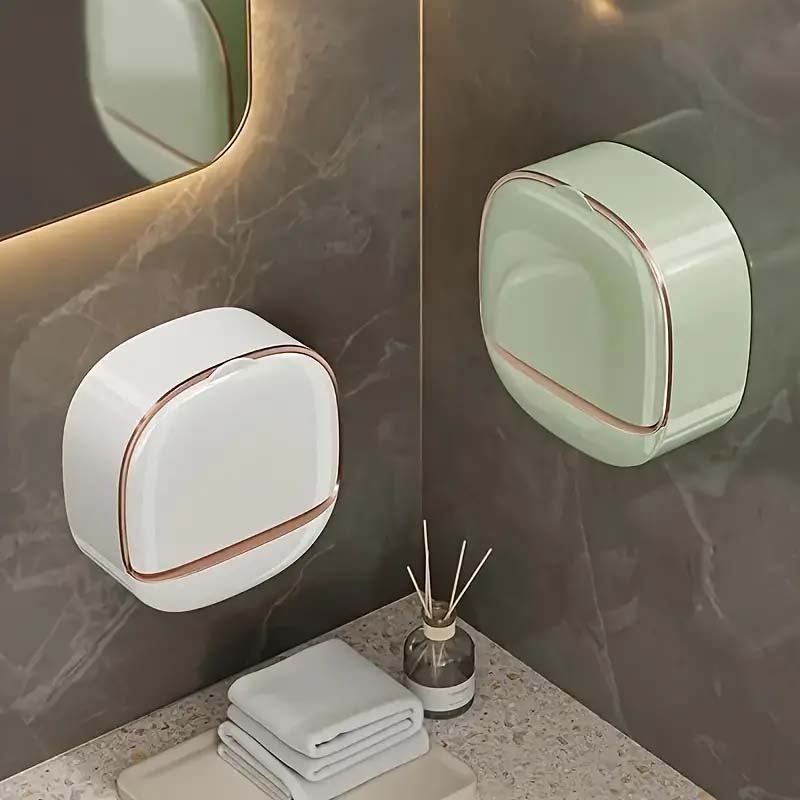 Wall-Mounted No-Drill Soap Dish with Lid - Double-Layer, Easy Install