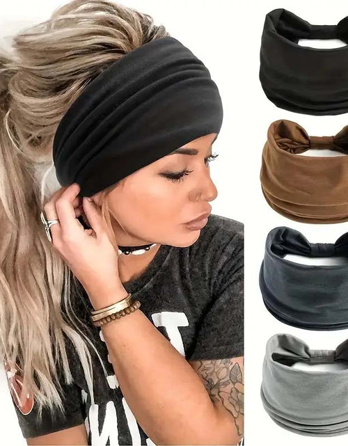 Load image into Gallery viewer, 4-Pack Women&#39;s Wide Headbands – Soft &amp; Sweat-Absorbing Fitness Gear
